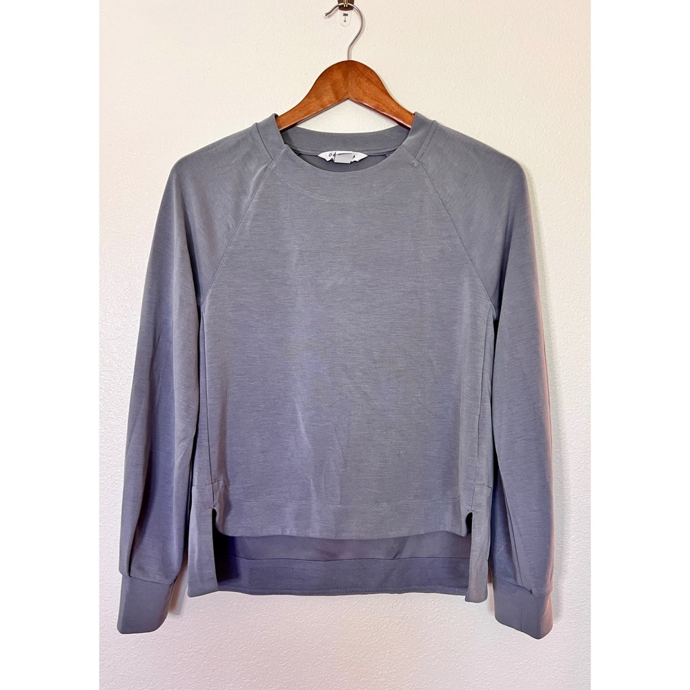 Athleta‎ Gray Cropped Pullover XS Modal Blend Layered Hem Athleisure Top
